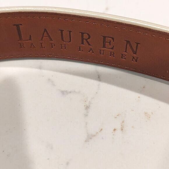 Lauren Ralph Lauren Leather Belt in Black and White Solid Brass Buckle Size L - Picture 2 of 11